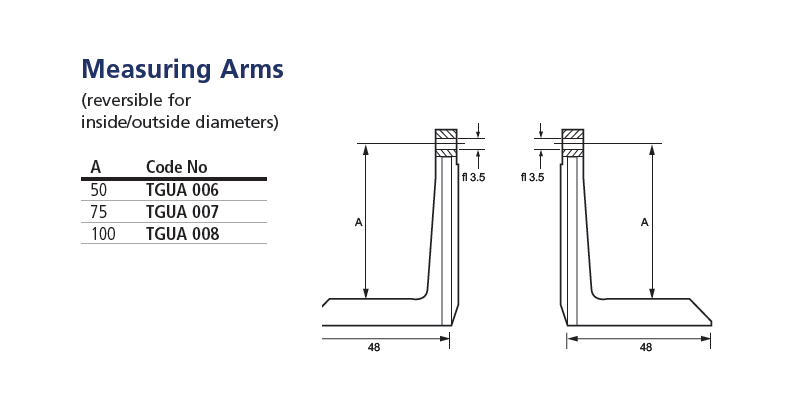 TGUA006, Угловые дуги 50 мм (пара) для Universal Gage (для установки измерительных наконечников)