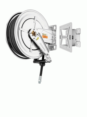 Катушка для воздуха/воды 20 бар, шланг 15 м, диаметр 1/2, поворотная, нержавейка, ECODORA (Италия)